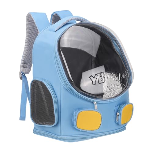 Pet Backpack Carrier, Portable and Ventilated, Oxford Cloth, Dog Cat Travel Bag with Transparent Cover 13.78", (Bright Blue, 1 Pcs), Intended for Hiking/Camping/Traveling - color: Bright Blue