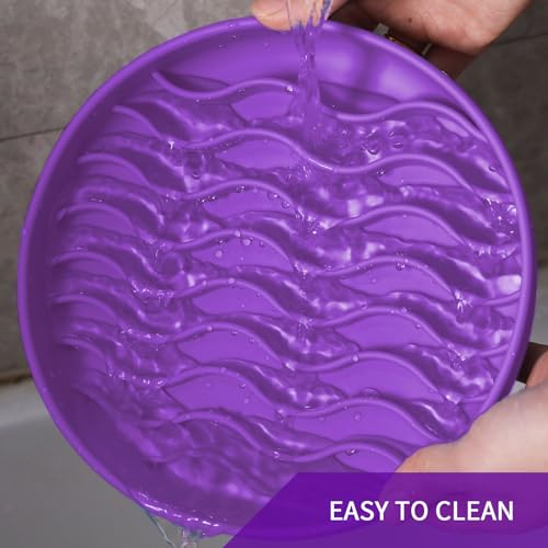 Slow Feeder Dog Bowls, Silicone Food Bowl Anti-Gulping, Pets Puppy Slow Feeder with Suction Cups, Dishwasher Microwave Safe for All Small Medium Dogs, Wave Design Purple - color: purple