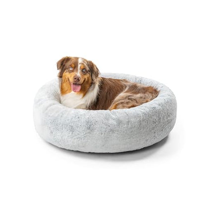 Best Friends by Sheri SnuggleSoft Faux Fur Calming Donut Bed for Dogs, Gray, Medium, 30x30 - color: Rabbit Faux Fur Grey, style: Medium