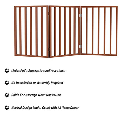 PETMAKER Pet Gate – Dog Gate for Doorways, Stairs or House – Freestanding, Folding, Accordion Style, Wooden Indoor Dog Fence (24-Inch, Mahogany)