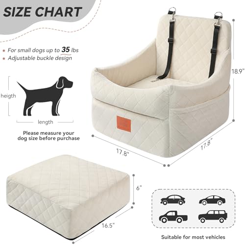 GL GLENSLAVE Dog Car Seat for Small/Medium Dogs, Dog Booster Car Seats with Thick Cushion for Dogs Under 35lbs, Detachable Washable Pet Carseat with Storage Pockets, 2 Safety Belts(Beige) - color: Beige