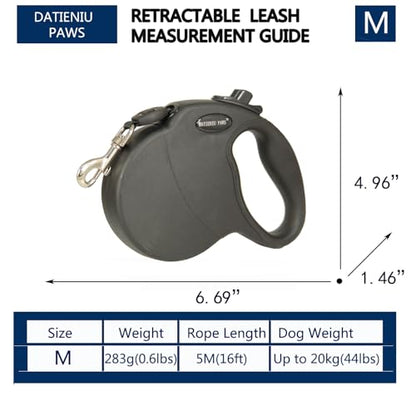 16FT Retractable Dog Leash for Medium Dogs up to 44lbs with Chew Proof Steel Wire Extender, Lightweight, Durable & Safe One-Hand Operation Black M - color: Black, size: Medium