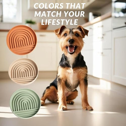 Modern Rainbow Pet Slow Feeder Bowl, Silicone Slow Feeder for Dogs & Puppies, Slow Eating, Modern Lick Mat Design, Reduces Gulping, Dishwasher Fit, for All Breed, Durable Mealtime Puzzle (Sunstone)