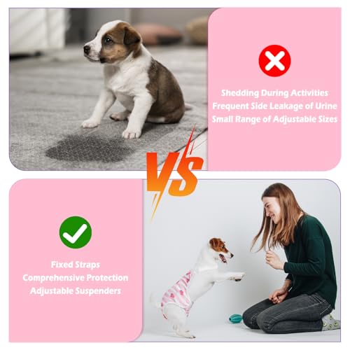 Jollywoods 3 Pack Washable Female Dog Diaper Onesie Sanitary Pantie with Adjustable Suspender, Reusable Fixed Doggie Diapers, Super Absorbent Leakproof for Small Medium Large Dog in Heat Cycle M - size: Medium(10"-16" Waist)