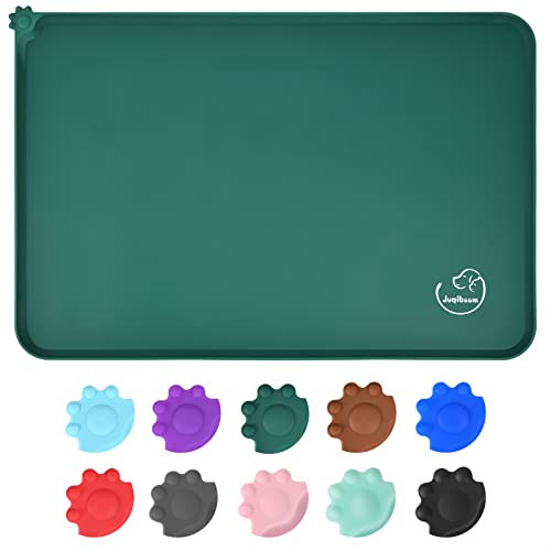Silicone Waterproof Dog Cat Pet Feeding Mats, Non Slip, Easy Clean Pet Dog Cat Bowl Mats Placemat (18.5" x 11.5") Hunter Green - color: Hunter Green, size: 18.5" x 11.5"