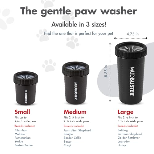 Dexas MudBuster Large Dog Paw Cleaner, Matte Black, Fits 2.5"-3.5" Wide Paws, Gentle Silicone Bristles for Quick, Easy Cleaning - color: Matte Black, size: Large without Lid