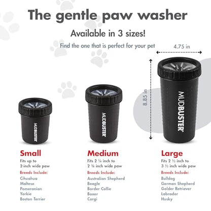 Dexas MudBuster Large Dog Paw Cleaner, Matte Black, Fits 2.5"-3.5" Wide Paws, Gentle Silicone Bristles for Quick, Easy Cleaning - color: Matte Black, size: Large without Lid