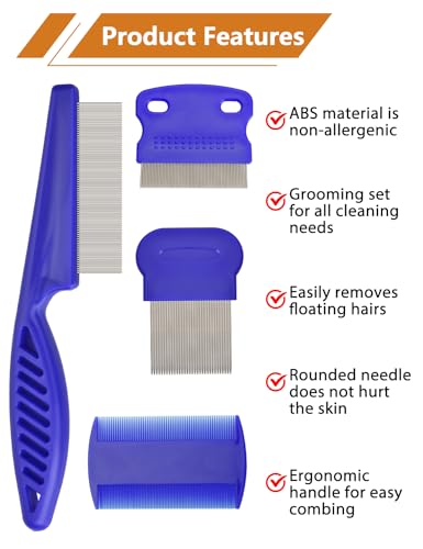 Flea Comb for Cats Dogs, 8 Pack Flea and Lice Grooming Comb Set for Cats, Pet Grooming Tools for Small, Medium & Large Pets (Pink & Blue) - color: Blue&Pink 6P