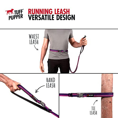 Tuff Pupper Hands Free Bungee Dog Leash | Lightweight for Running Jogging Walking | Adjustable Padded Waist Belt (24-50 inch) | Bungee Stretch 3 to 6 Feet | Strong Ballistic Nylon w/Reflective Strips - color: Punch Purple
