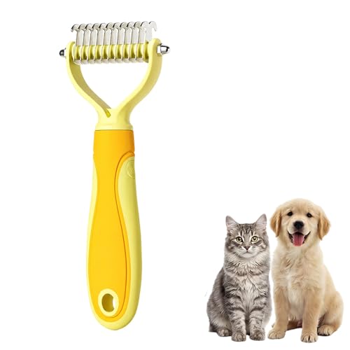 Dematting Comb for Dogs and Cats, 2026 Upgraded Pet Pro Tool Grooming, Dual-Sided Deshedding and Dematting Brush, Ergonomic Pet Grooming Brush, Gentle Pet Hair Remover Comb (Yellow, S) - color: Yellow, size: S