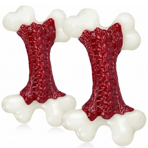 Kseroo 2-Pack Dog Toys for Aggressive Chewers Medium/Large Breed, 8-Inch Solid Nylon Dog Chew Bones, Beef Flavored Tough Dog Toys for 20-90lb Dogs, Red - color: 2PC-Beef-Red