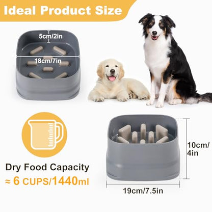 Sunhoo Slow Feeder Dog Bowls Large Breed Puppy Puzzle Feeding Dish Maze Feed Bowl Small Medium Dogs Plate Adjustable Ridges to Slower Down Eating Anti-slip Easy to Clean Indoor Use 7.5*7.5*4 in(Grey)