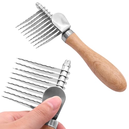 Pet Dematting Comb & Rake Brush for Dogs and Cats, Undercoat Deshedding Tool with Stainless Steel Teeth,Dog Grooming Brush for Long/Short Haired Dogs Cats