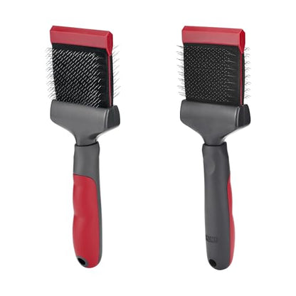 KONG Double-Sided Flexible Slicker Brush – De-Shedding & Detangling Tool, Padded Grip, Long Metal Pins, Flexible Head, for Medium to Large Dogs with Medium to Long Coats, Red/Gray - size: Medium Double-Sided Flexible Slicker