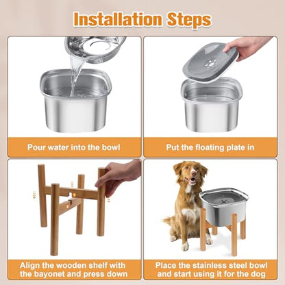 Decflow 3L Elevated Dog Water Bowl, Stainless Steel Raised Food Dispenser with Stand, Large Capacity No Spill Dog Water Bowl for Small, Medium and Large Dogs - color: Grey