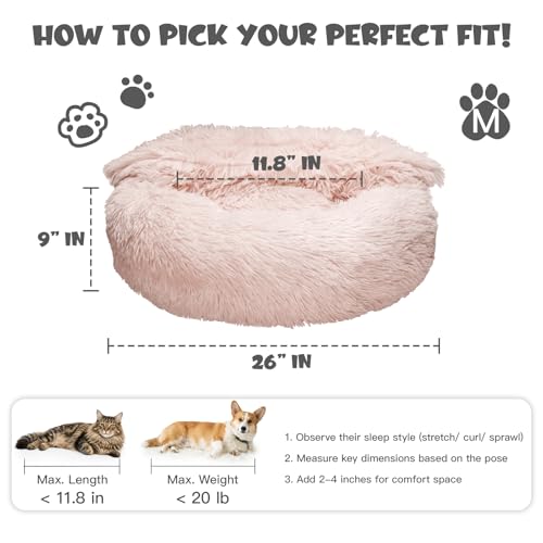Himax Dog Beds for Medium Dogs, Donut Dogs Beds with Blanket Attached, Calming Dog Bed Washable (20"/26"/35") Beige - color: Beige, size: 26.0"L x 26.0"W x 9.0"Th