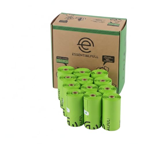 Biodegradable Cat & Dog Bags, Certified Compostable Poop Bags with Handles, 180 Count Refill Rolls, Plant Based and Leak Proof