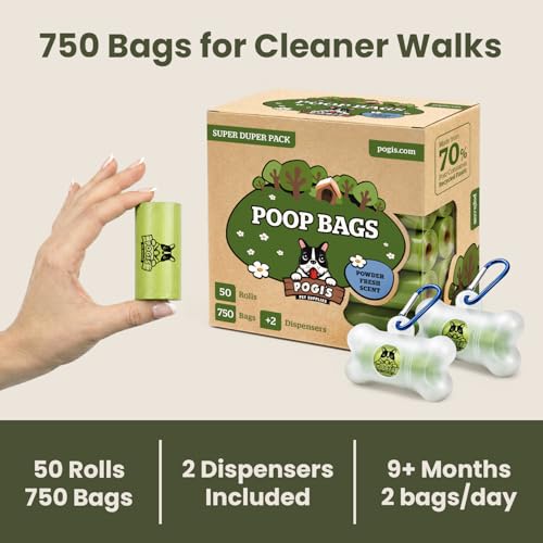 Pogi’s Dog Poop Bags – Leak-Proof & Extra Thick Pet Waste Bags with 2 Holders (Fresh Scent, 50 Rolls, 750-Count) - color: Scented, size: 1 Count (Pack of 750)