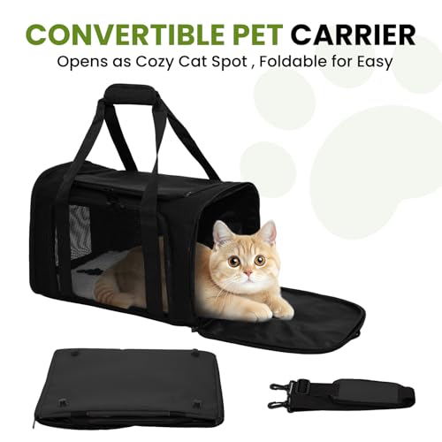 Soft-Sided Cat Carrier Expandable Pet Carrier Airline Approved Mesh Travel Carrier Up to 15lbs for Cats Small Dogs Collapsible Escape-Proof with Shoulder Strap Washable (18x11x11 Black) - color: Black, size: 11.0"L x 11.0"W x 18.0"H