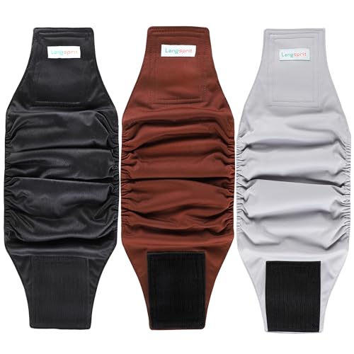 Langsprit Male Belly Bands for Dogs (Pack of 3) - High Absorbing Dog Wraps Male Washable - Reusable Dog Diapers (Black,Gray,Coffee, X-Small) - color: Black,Gray,Coffee, size: X-Small
