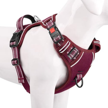 Timos Dog Harness Small Sized, No Pull Pet Harness with Neck Lockable Snap, No Choke Front Clip Reflective Vest, Adjustable Metal Rings 3 Buckles, Easy Control Handle for Small Dogs Burgundy S - color: Lock Burgundy, size: Small (Pack of 1)