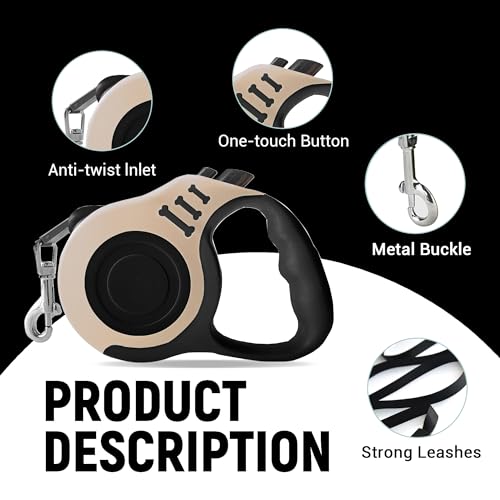 Retractable Dog Leash Automatic Telescopic Tractor Dog Tape, Pet Tape 10/16 FT Durable and Convenient, with Folding Bowl, Dispenser, Rubbish Bags, Suitable for Small and Medium Dogs