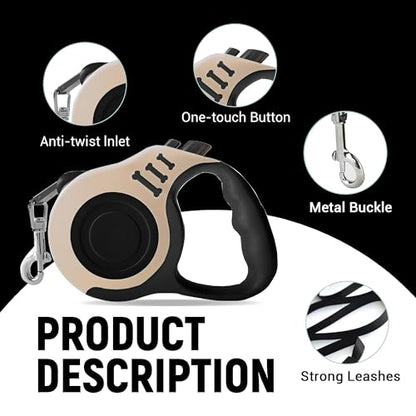 Retractable Dog Leash Automatic Telescopic Tractor Dog Tape, Pet Tape 10/16 FT Durable and Convenient, with Folding Bowl, Dispenser, Rubbish Bags, Suitable for Small and Medium Dogs