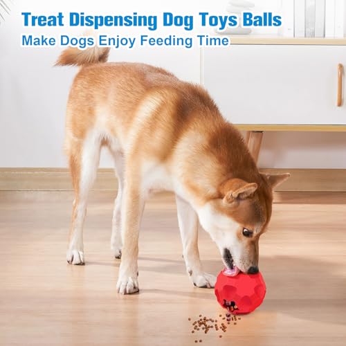 2-in-1Indestructible Dog Toy Balls for Aggressive Chewers, Interactive 3.15”Squeaky Dog Balls and 3.54”Treat Dispensing Ball to Keep Them Busy, Chew Toys for Large Dogs, Enrichment Toy - color: Red Blue