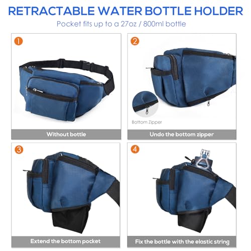 NOOLA Fanny Pack Waist Bag for Men Women, Lightweight Waist Pack with Water Bottle Holder, Adjustable Belt Bag with Multi-Pockets for Hiking, Dog Walking, Outdoor, Cycling, Running, Travel, Blue - color: Blue