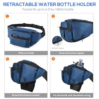 NOOLA Fanny Pack Waist Bag for Men Women, Lightweight Waist Pack with Water Bottle Holder, Adjustable Belt Bag with Multi-Pockets for Hiking, Dog Walking, Outdoor, Cycling, Running, Travel, Blue - color: Blue