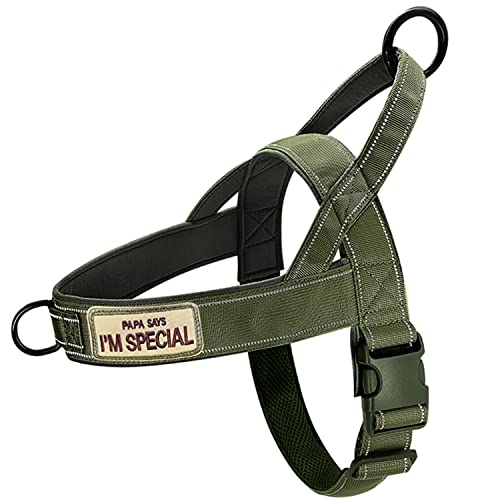 Green No Pull Dog Harness for Small Medium Large Sized Dog, Reflective Escape Proof Adjustable Dog Harnesses with 2 Patch, M - color: Green, size: M-Chest size 22-27.5''
