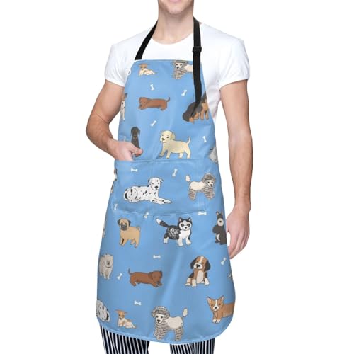 Perinsto Dog Cat Pets Cute Animals Waterproof Apron Bibs for Grooming Kitchen Cooking Baking Painting Gardening - color: Dog (Blue)
