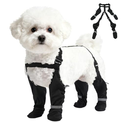 XS Adjustable Dog Suspender Boots & Hiking Shoes, Waterproof Winter Snow Gear Boots with Anti-Slip Sole, Reflective Snowsuit Design That Helps Stay On for Cold Weather Adventures - color: Black, size: X-Small