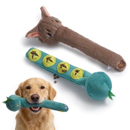 Nocciola Dog Squeak Toys 2pcs, Dog Toys to Keep Them Busy for Aggressive Chewers, Hide and Seek Crinkle Dog Toy for Large Dogs, Long Face Wild Animals Playground Series - style: Wolf, Crocodile