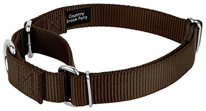 Country Brook Petz - Brown Martingale Heavyduty Nylon Dog Collar and Double Handle Leash (1 Inch, Large) - color: Brown, size: Large (Pack of 1)