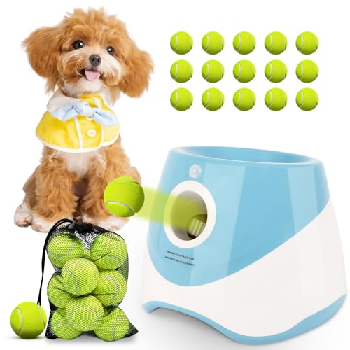 Automatic Ball Launcher for Dogs: 2" Mini Tennis Ball Thrower with 3 Distance Settings,Interactive Puppy Pet Ball Indoor Thrower Fetch Machine for Small to Medium Dogs,Blue - color: Blue, size: 10-30FT for Small Dogs