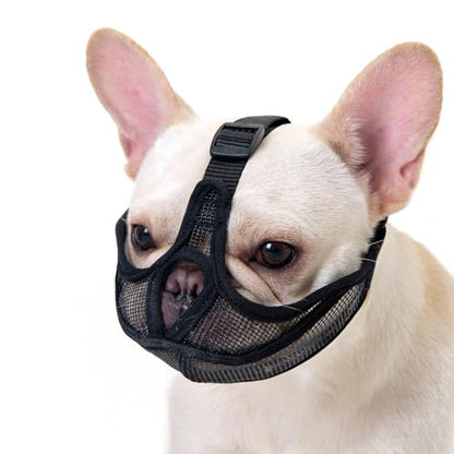 French Bulldog Muzzle with Soft Mesh, Open Eye Hole Bulldog Muzzle for Clear Vision, Anti-Biting Chewing Barking, Comfort Fit for Small Medium Dogs(S,Black) - size: S