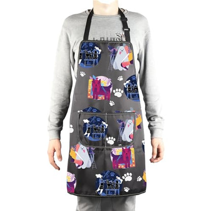 MBMSO Dog Groomer Apron - Colorful Dog Print Art Bib Aprons with Pockets