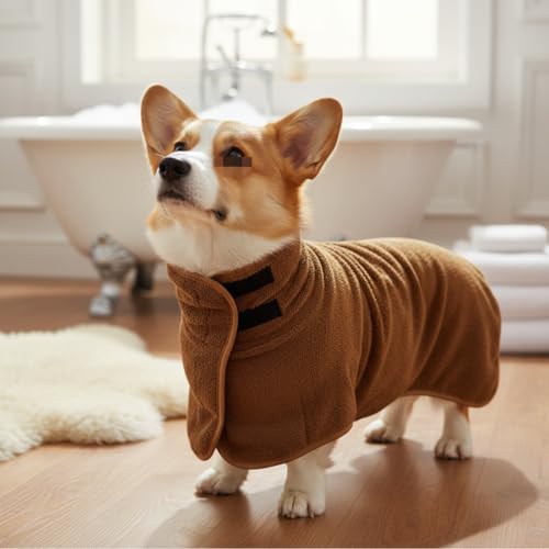 Dog Bathrobe Super Absorbent Quick Dry Microfiber Pet Drying Towel Adjustable Straps XS-XL (Brown,Medium (27.6-53 lbs)) - color: Brown, size: Medium (27.6-53 lbs)