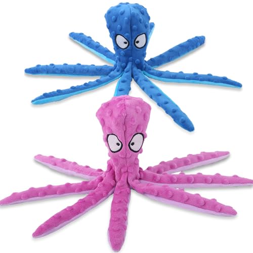Octopus Dog Toy, Stuffing Free Octopus Dog Toy, Squeaky & Crinkle Plush for Aggressive Chewers Dogs, for Interactive Play, Teething & Anxiety Relief (2PCSC) - color: 2PCSC