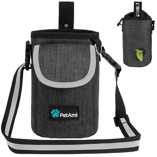 PetAmi Dog Treat Pouch, Large 3-Cup Dog Training Treat Bag with Poop Bag Dispenser, Hands-Free Waist Belt & Crossbody Strap, Reflective with Multiple Pockets & Belt Clip (Charcoal Gray) - color: Charcoal