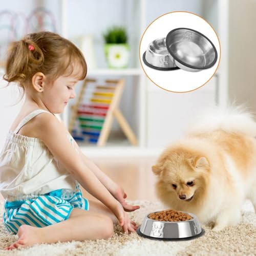 Stainless Steel Cat Bowl, 2 Pack Metal Dog Bowls for Food and Water, Non-Slip Pet Feeding Dish Bowl with Rubber Base for Indoor Cats Small Dogs - size: 6oz 2 pack