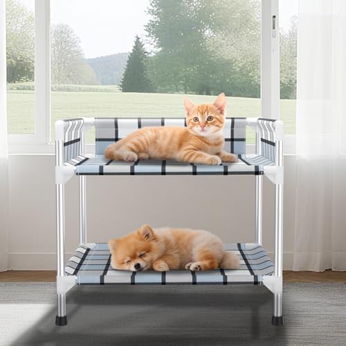 Bedside Window Dog Bunk Bed - Double Elevated Human Dog Bed with Guardrail 2 Layers Window Perch Dogs Cot 2-Tier Bedside Sleeper for Multi-Pet Households (20" x 20" x 24", Double Layer) - size: 20" x 20" x 24"
