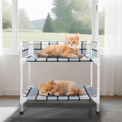 Bedside Window Dog Bunk Bed - Double Elevated Human Dog Bed with Guardrail 2 Layers Window Perch Dogs Cot 2-Tier Bedside Sleeper for Multi-Pet Households (20" x 20" x 24", Double Layer) - size: 20" x 20" x 24"