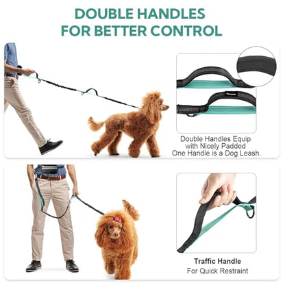 Hands Free Dog Leash with Pouch, Adjustable Waist Belt with Double Padded Handles, Waist Leash for Dog Walking Accessories, Olive - color: Black/Mint Green