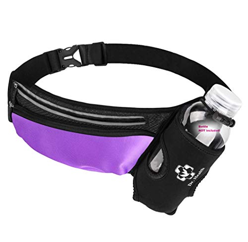 Running Belt Sport Waist Pack/Pouch w/Water Bottle Holder Hydration Fanny Pack Reflective Stripes Cellphone Storage Earphone hole for Dog walker Hiking Travel Adjustable Women/Men (Black/Purple) - color: Black/Purple