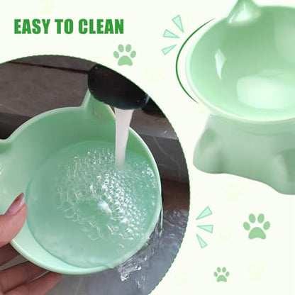3PCS Elevated Cat Bowls, 15° Tilted Raised Cat Food Bowl Anti-Vomiting, Raised Cat Food and Water Bowl Set for Protecting Pet's Spine, Shallow Cat Food Dish Whisker Friendly - color: Cute Style
