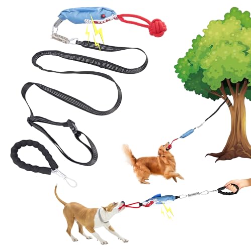 Dog Tree Tug of War Toy with Handles,Tethered Tug of War Outdoor Toy with Squeaky Self Play for Aggressive Chewers, Durable Bungee Cord with Chew Ball - color: Stump and Single Handle Tug of War