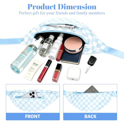 MAXTOP Large Crossbody Fanny Pack with 4-Zipper Pockets,Gifts for Enjoy Sports Festival Workout Traveling Running Casual Hands-Free Wallets Waist Pack Phone Bag Carrying All Phones - color: Checkered-Light Blue, style: Large Fanny Pack(4 Zipper Pockets)