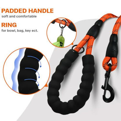 Rope Dog Leash with Comfortable Padded Handle, Highly Reflective Threads Leash for Medium Large Dogs (Orange,3/8" x 6.5 FT)